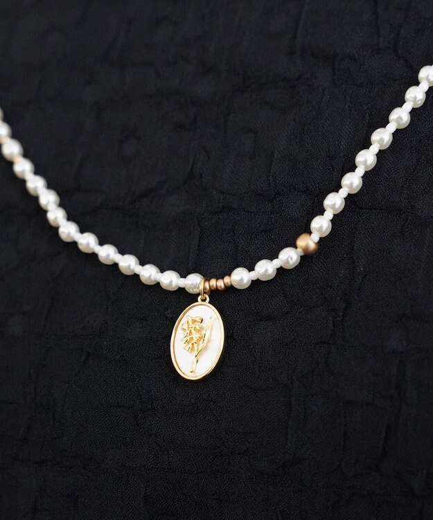 monshiro 【セレモニーにも】スズラングラスパールロングネックレス（メガネチェーンにも） ホワイト