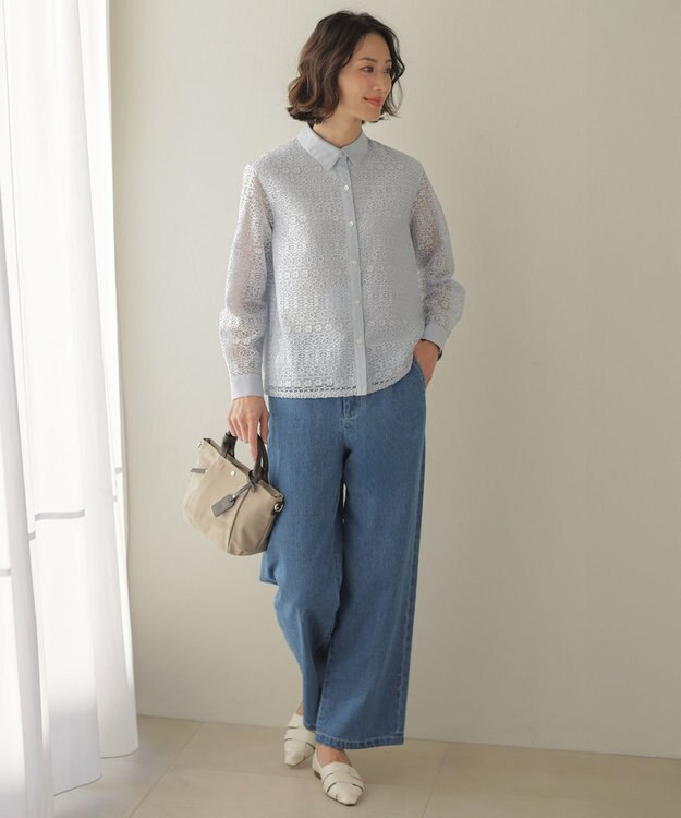 J.PRESS LADIES L コットンリネン 7oz デニム セミワイド パンツ ユーズド系