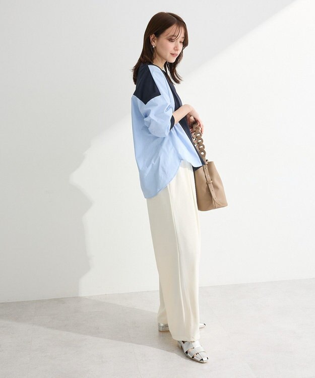 Green Parks ７分袖サイドシャーリングドッキングプルオーバ Navy