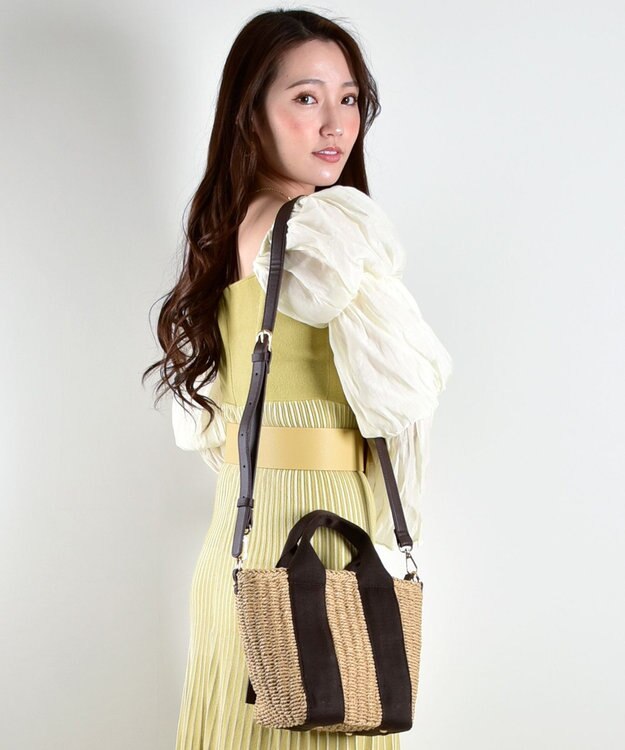 LA BAGAGERIE 【maison vert】【ペーパー素材使用】2WAYかごバッグ チョコ×ベージュ