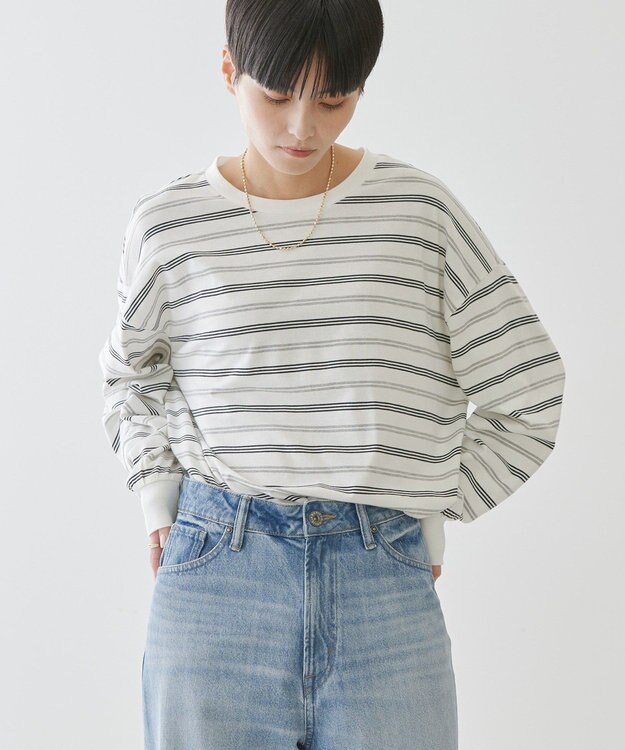 AMERICAN HOLIC ランダムボーダーＢＩＧ　Ｔシャツ Off White