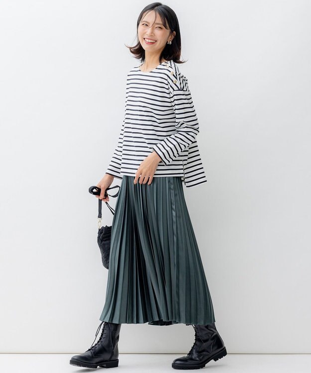 23区 S 【SLOW/一部店舗限定】ギザコットンボーダー ラウンドネックカットソー オフホワイトXブラックボーダー