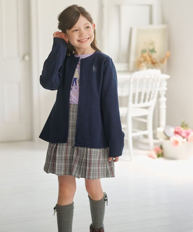 組曲 KIDS 【110-140㎝】フラワーキルト パーカー ネイビー