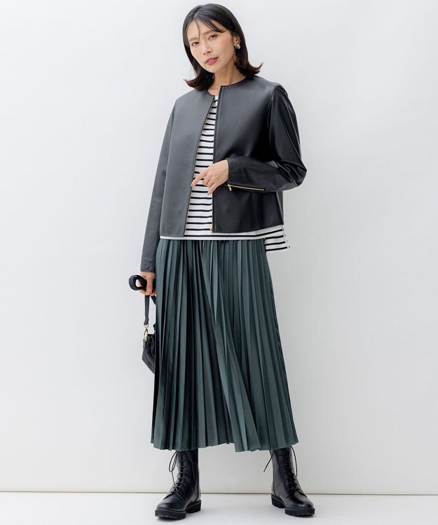 23区 S 【SLOW/一部店舗限定】ギザコットンボーダー ラウンドネックカットソー オフホワイトXブラックボーダー