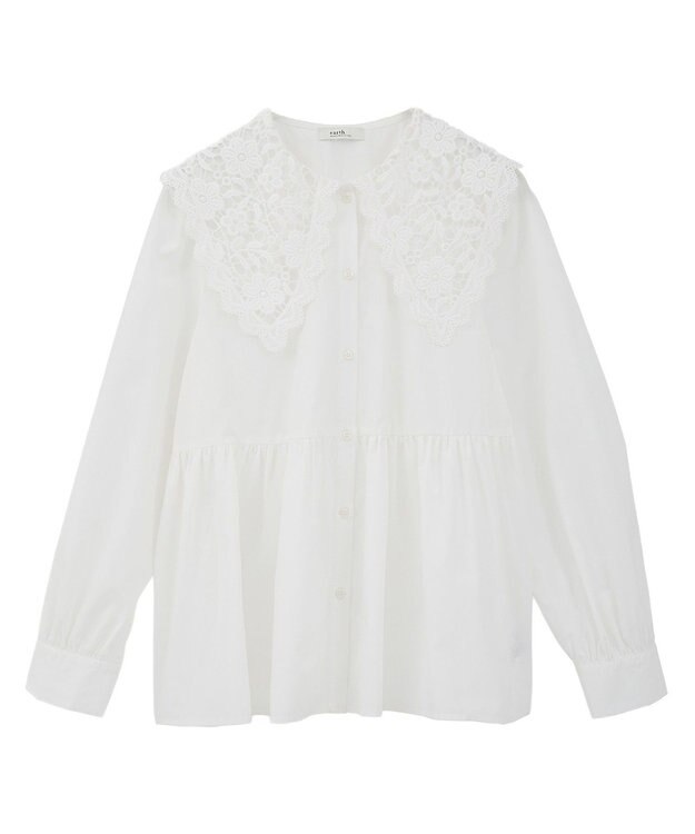 earth music&ecology 【コットン混】レース襟フレアヘムブラウス Off White