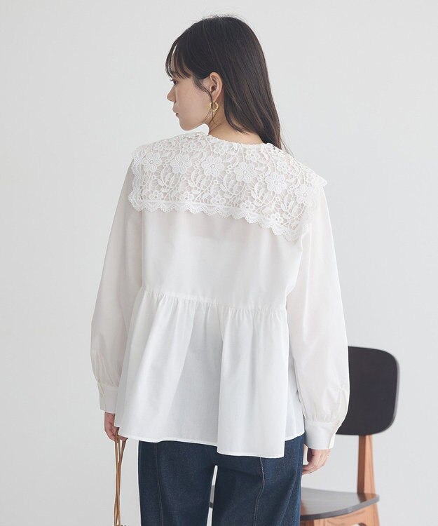 earth music&ecology 【コットン混】レース襟フレアヘムブラウス Off White