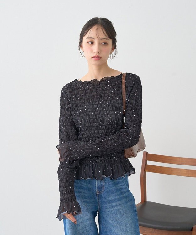 earth music&ecology シャーリングメロープルオーバー Dot Black