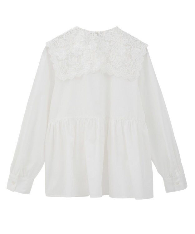 earth music&ecology 【コットン混】レース襟フレアヘムブラウス Off White