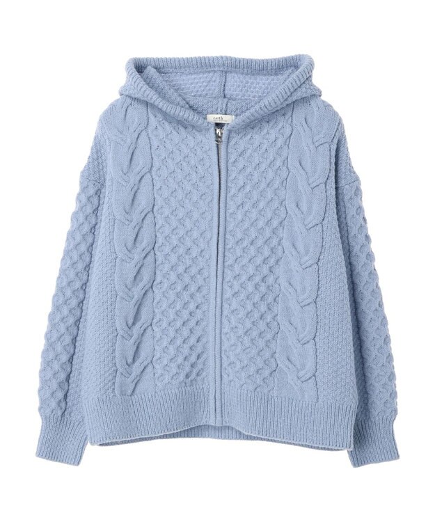 earth music&ecology ケーブルニットパーカー Grayish Blue