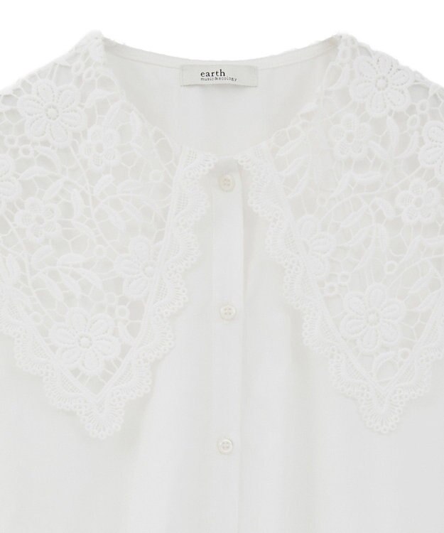 earth music&ecology 【コットン混】レース襟フレアヘムブラウス Off White