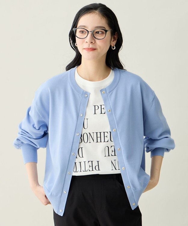 ANY スプリングカラーニットカーディガン ブルー