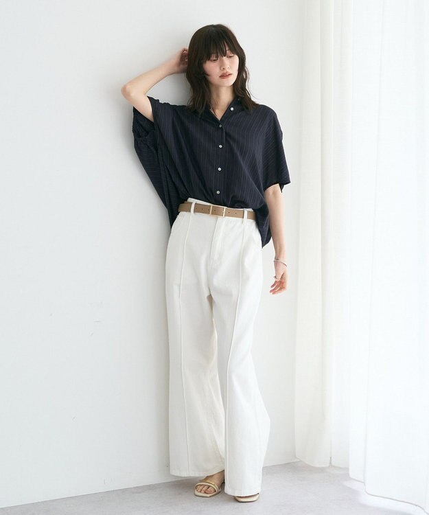 YECCA VECCA 【セットアップ可能】ストライプ柄シャツ Navy