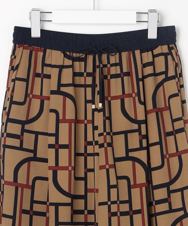 自由区 L 【17号サイズまで展開・カタログ掲載】ジオメトリックレトロプリント パンツ ベージュベース