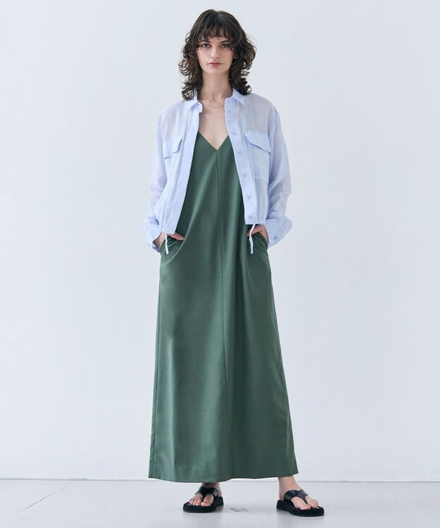 BEIGE， 【洗える・Precious 6月号掲載】PAULINE / ビックポケットドロストリネンブラウス Sax