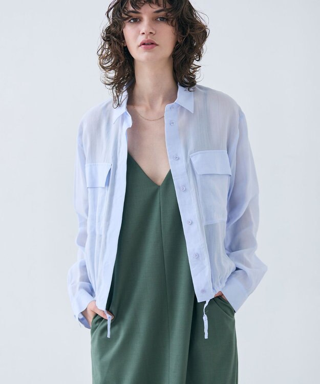 BEIGE， 【洗える・Precious 6月号掲載】PAULINE / ビックポケットドロストリネンブラウス Sax