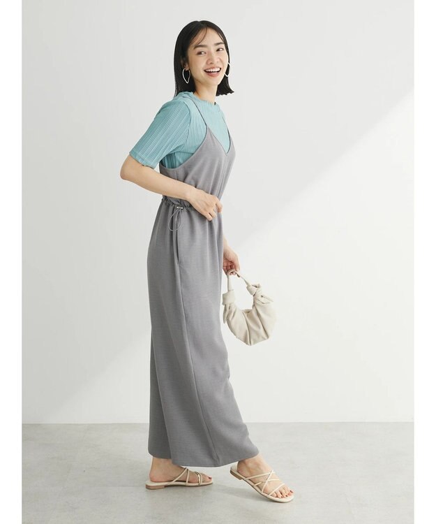 Green Parks 冷やっとすずやかウエストドロストサロペット Gray Mixture