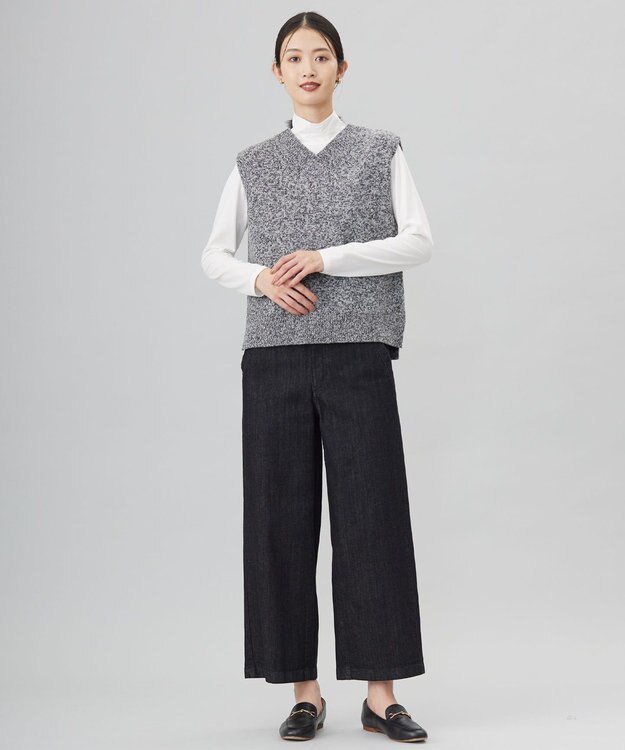 J.PRESS LADIES L 【洗える】MIX COLORED ニット ベスト ブラック×ホワイト系