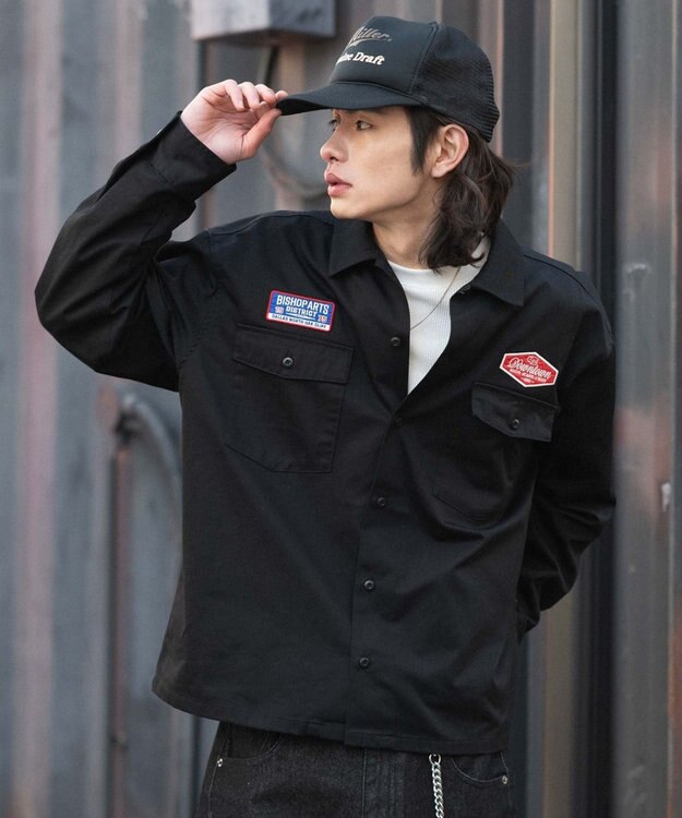 WEGO 【ユニセックス着用ITEM】ワッペンワークシャツ（LS） ブラック