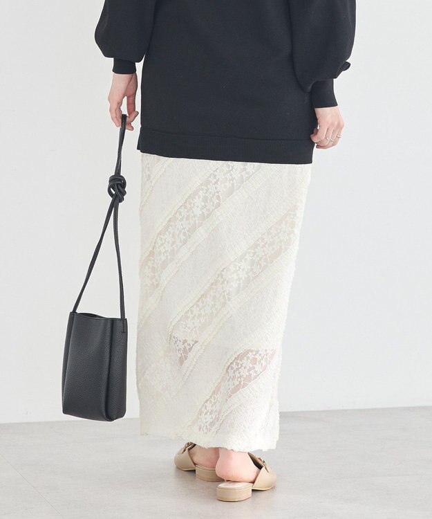 earth music&ecology 総レースナロースカート Ivory