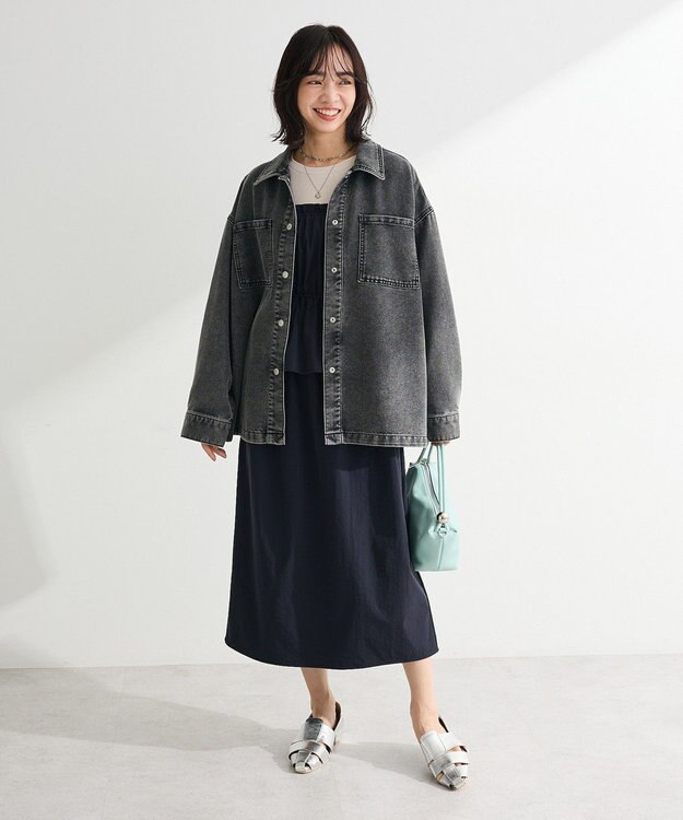 Green Parks ペプラムドッキングワンピース Navy