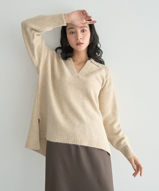 YECCA VECCA 襟付きVネックニット Beige