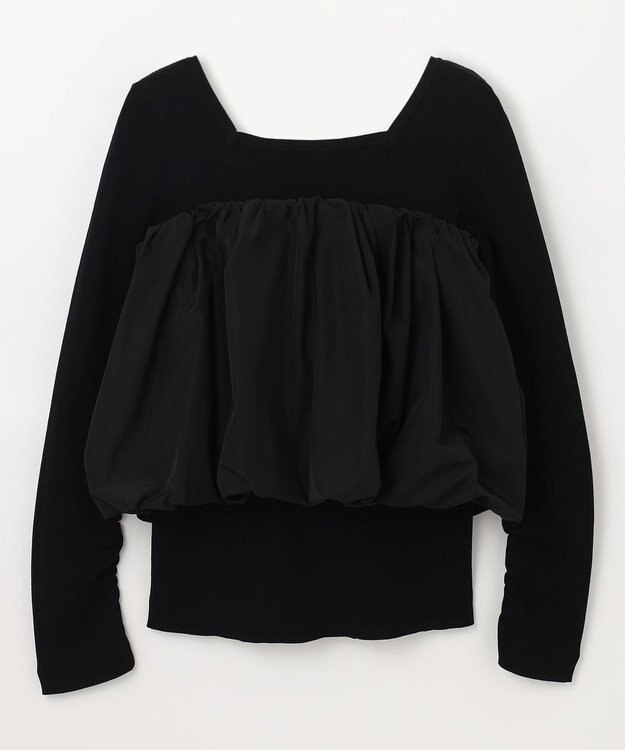 GRACE CONTINENTAL タフタケープ付ニットトップ ブラック