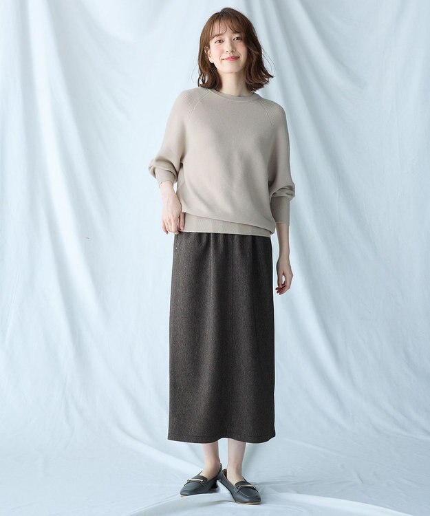 ANY L 【洗濯機可/6色展開】ラウンドネックガーターニット サンドベージュ