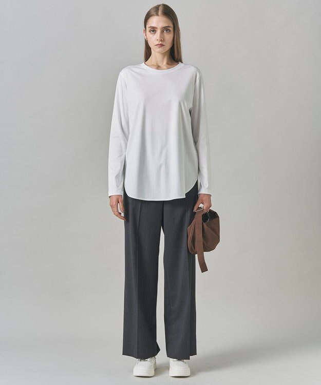 ICB 【洗える】T/Wブロード ワイドストレートパンツ チャコール系