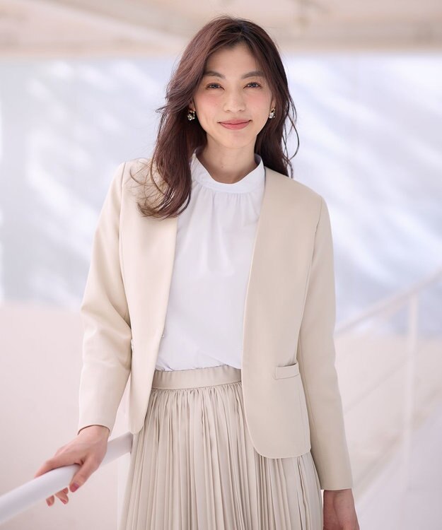 ANY 【WEB限定】ダブルクロスストレッチ Ｖネックノーカラージャケット ベージュ