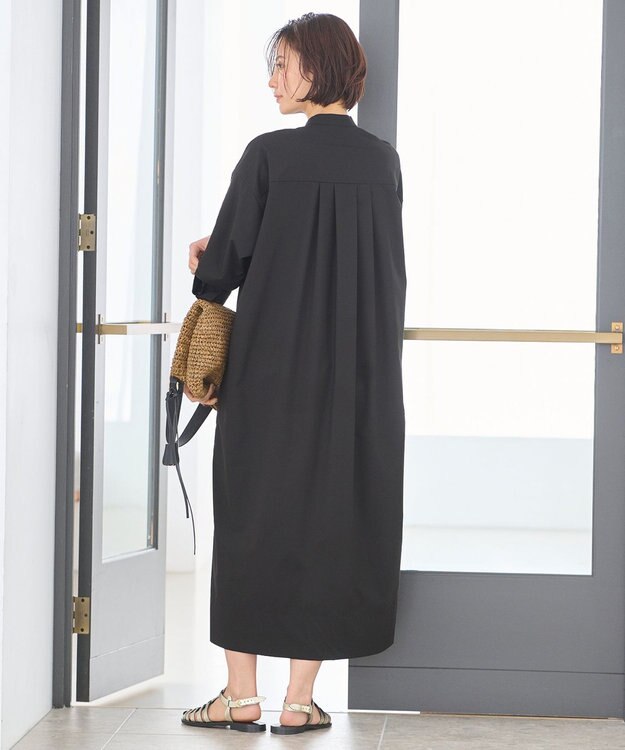 自由区 L 【洗える】ストレッチタイプライターシャツ ワンピース ブラック系