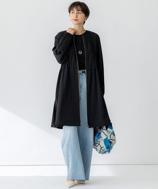 23区 L 【撥水加工】ナイロン2WAYストレッチ ロングアウター ブラック系