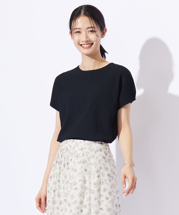 J.PRESS LADIES L 【洗える】レーヨンエリートストレッチ フレンチスリーブ ニット ネイビー系