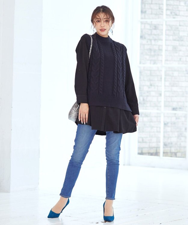 Tiaclasse 【洗える】ピーチスキンシャツチュニックブラウス チャコールグレー