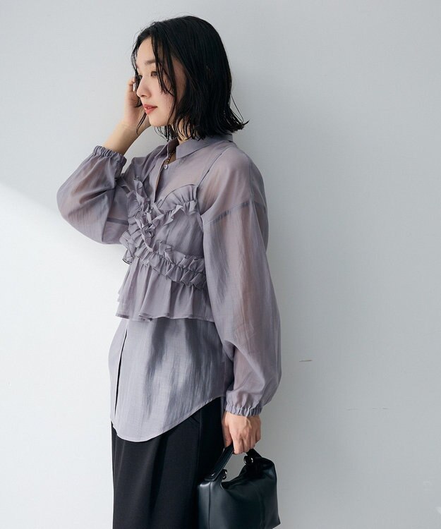 Green Parks 【WEB限定】ＳＥＴ２点フリルビスチェ＋シャツチュニックⅡ Charcoal Gray