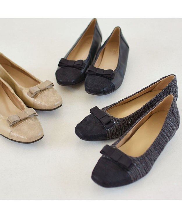 Riz raffinee <Riz raffinee>リボン付きローヒールパンプス グレーキジ