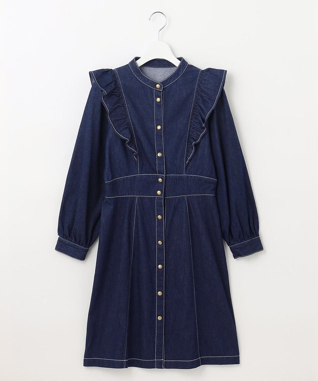 Feroux 【洗える】デニムミディ ワンピース ネイビー系