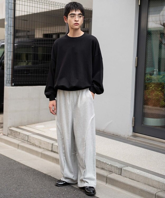 WEGO 【ユニセックス着用ITEM/ウエストゴム/MLサイズ展開】バルーン3Dスウェットパンツ 杢グレー