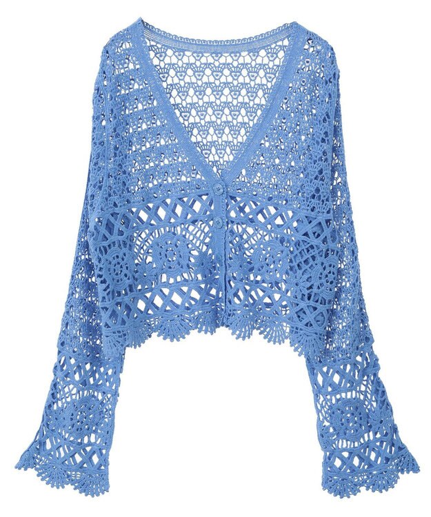 earth music&ecology クロシェ風Ｖネックカーディガン Blue