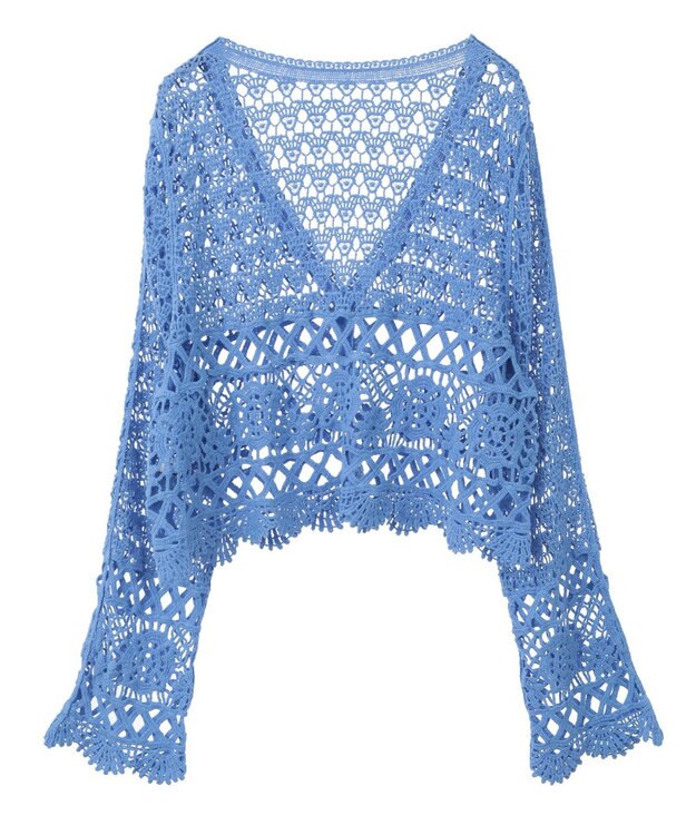 earth music&ecology クロシェ風Ｖネックカーディガン Blue