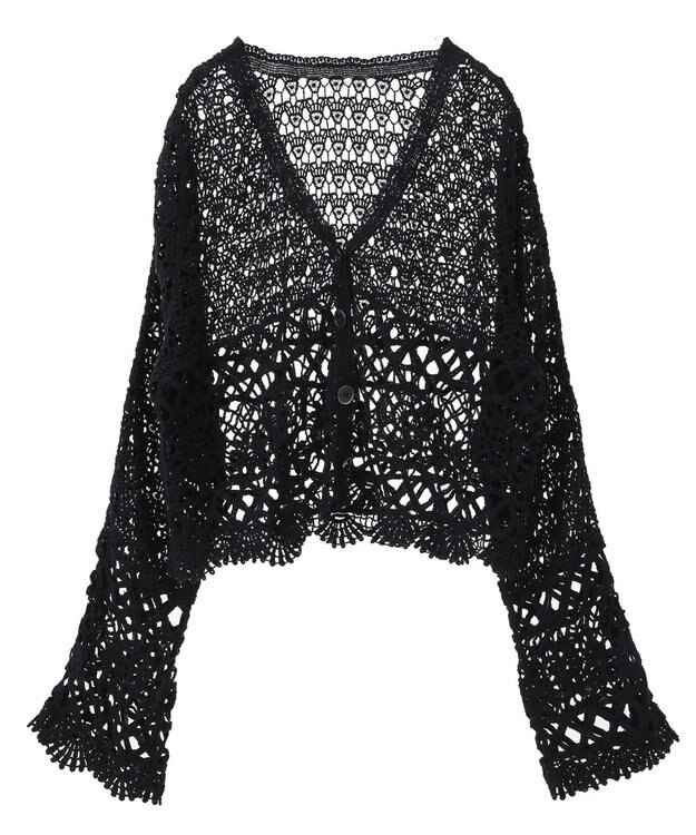 earth music&ecology クロシェ風Ｖネックカーディガン Black