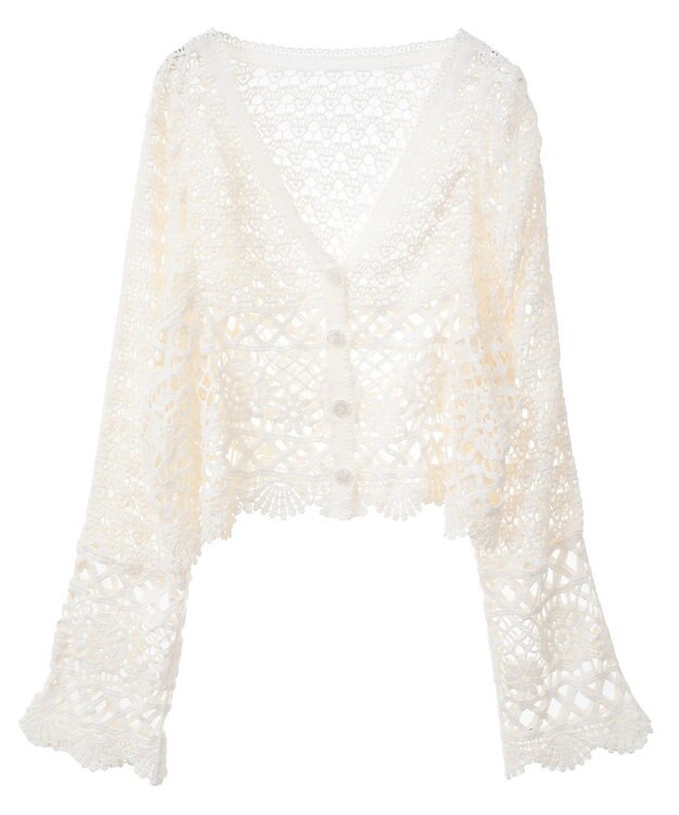 earth music&ecology クロシェ風Ｖネックカーディガン Ivory