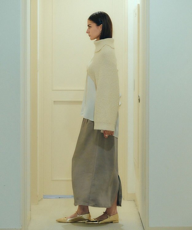 YECCA VECCA サテンロングスカート Gray Beige