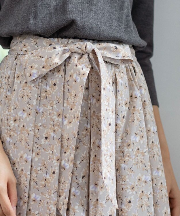 Tiaclasse 【洗える】異素材を組み合わせた花柄ドッキングワンピース チャコールグレー