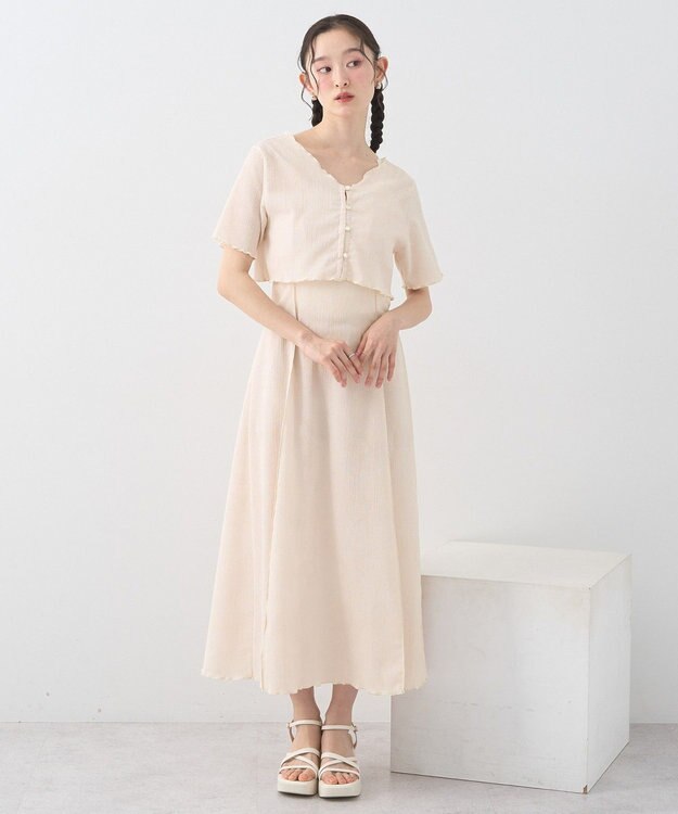earth music&ecology ＳＥＴ２点ギャザーカットカーデ＋キャミワンピース Ivory