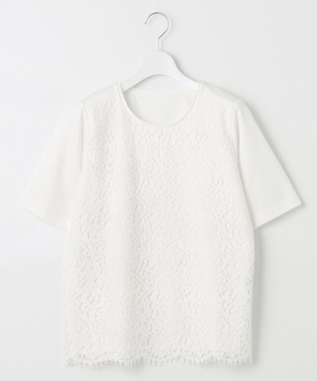 自由区 【XSサイズ～/洗える】レースコンビ Tシャツ アイボリー系
