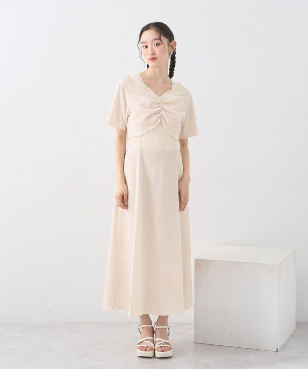earth music&ecology ＳＥＴ２点ギャザーカットカーデ＋キャミワンピース Ivory