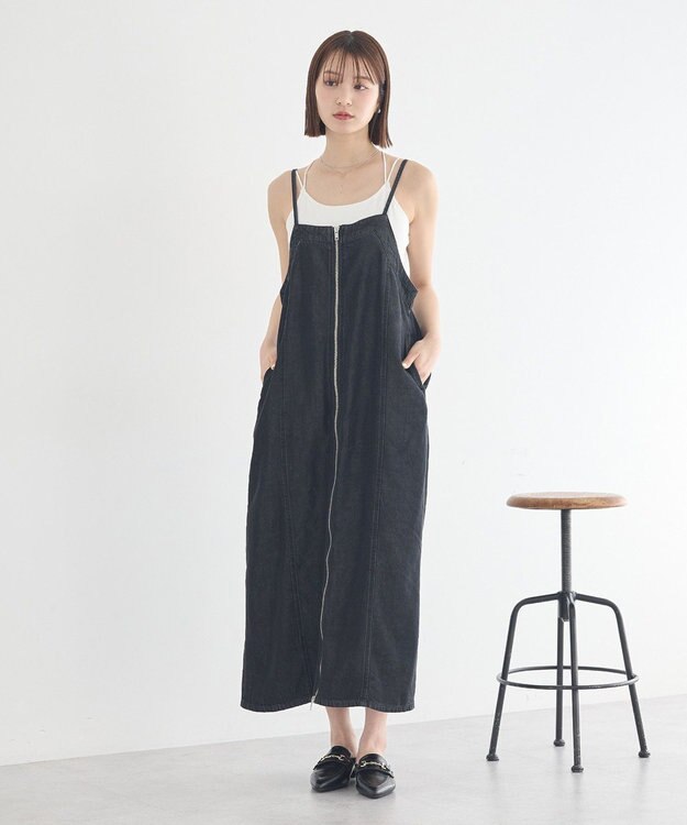 earth music&ecology ダブルジップデニムキャミワンピース Black
