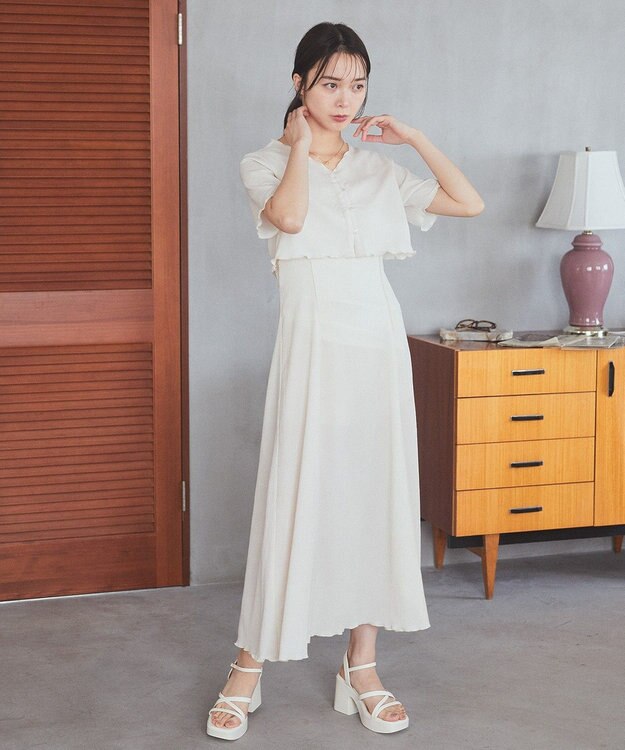 earth music&ecology ＳＥＴ２点ギャザーカットカーデ＋キャミワンピース Ivory