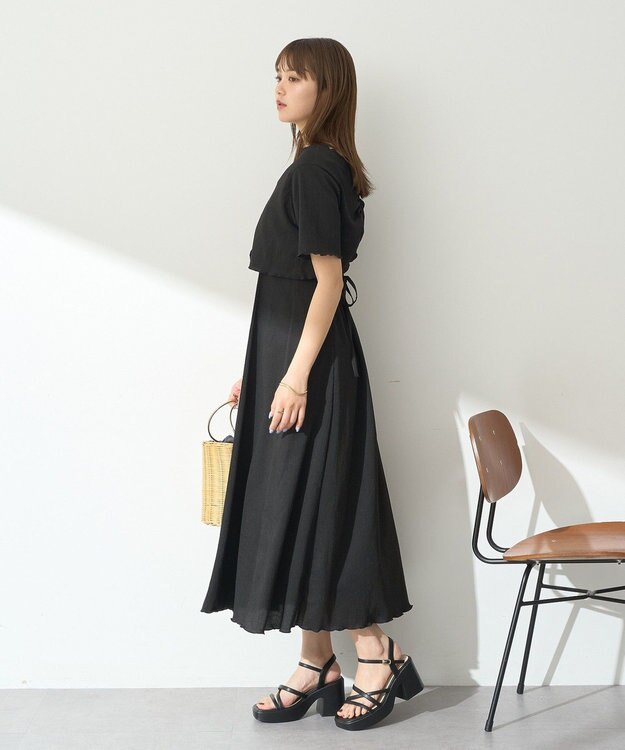 earth music&ecology ＳＥＴ２点ギャザーカットカーデ＋キャミワンピース Black