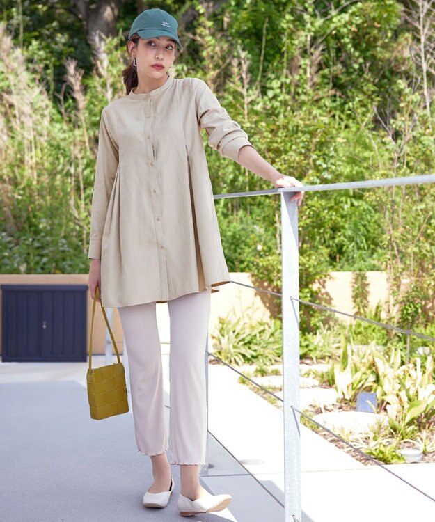 Tiaclasse 【洗える】ピーチスキンシャツチュニックブラウス エクリュ